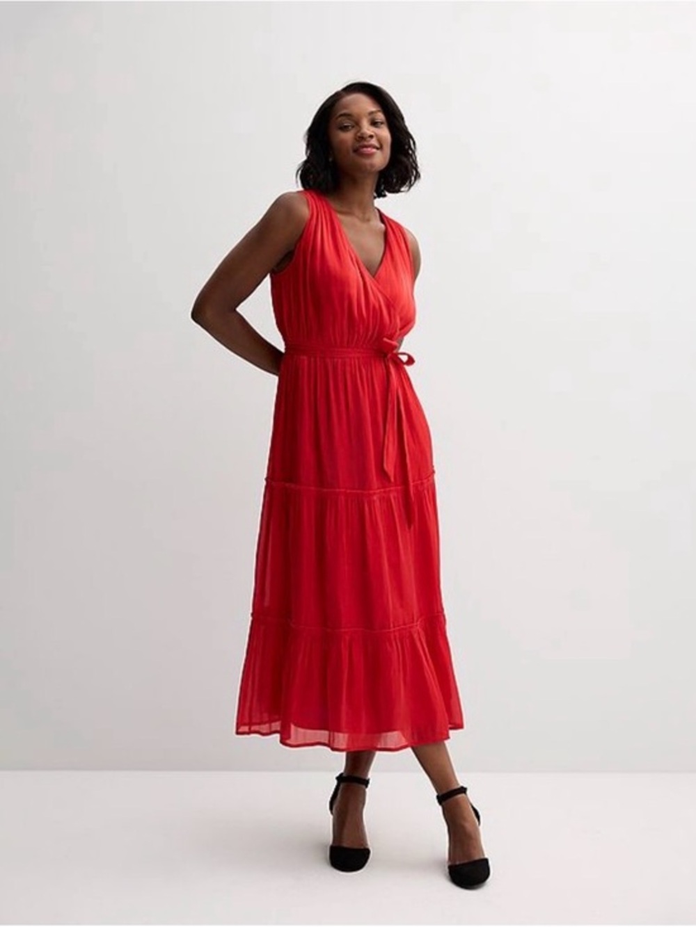 NEW…Draper James Red Sleeveless Tiered Wrap Maxi Dress (No Belt)